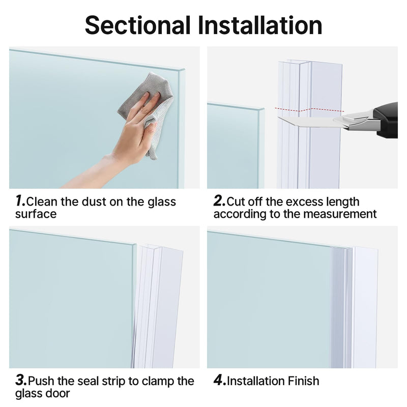 AmazerBath Shower Door Side Seal Strip (Set of 2), Frameless Glass Shower Door Seal Strip - Suitable for 3/8 Inch Glass, 78 inch Side Seal 3/8