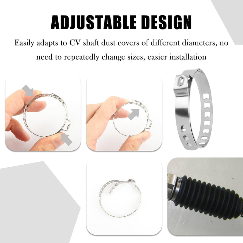 10PCS CV Boot Clamps Kit,Adjustable Tie Rod Boot Clamp for Secure Fixing Hose/Shaft Axle Boots,Universal Stainless Steel CV Axle Boots Clamp Car Accessories for Most Vehicles