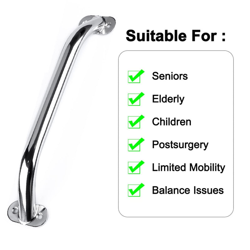 12" Oval Handrail Polished Grab Handle Stainless Steel Handrail for Marine Yacht/RV (2PCS)