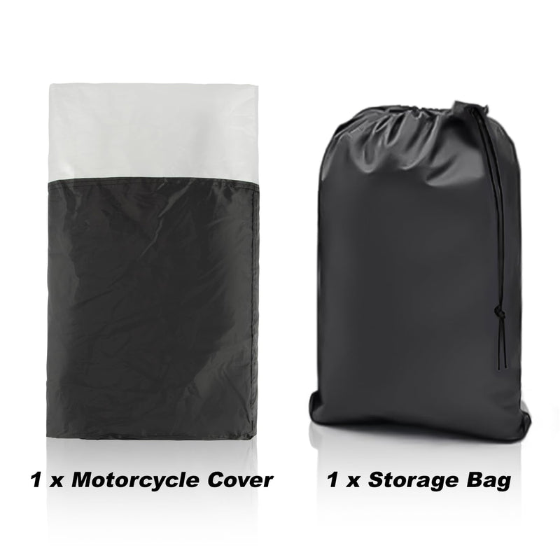 Motorcycle Cover Waterproof Outdoor - PSLER Universal Rainproof Snowproof Motorcycle Dust Cover with Lock-Holes and Storage Bag for Heavy Duty Motorbike, Moped, Dirt Bike, 96 x 49 x 41 Inch, XXL