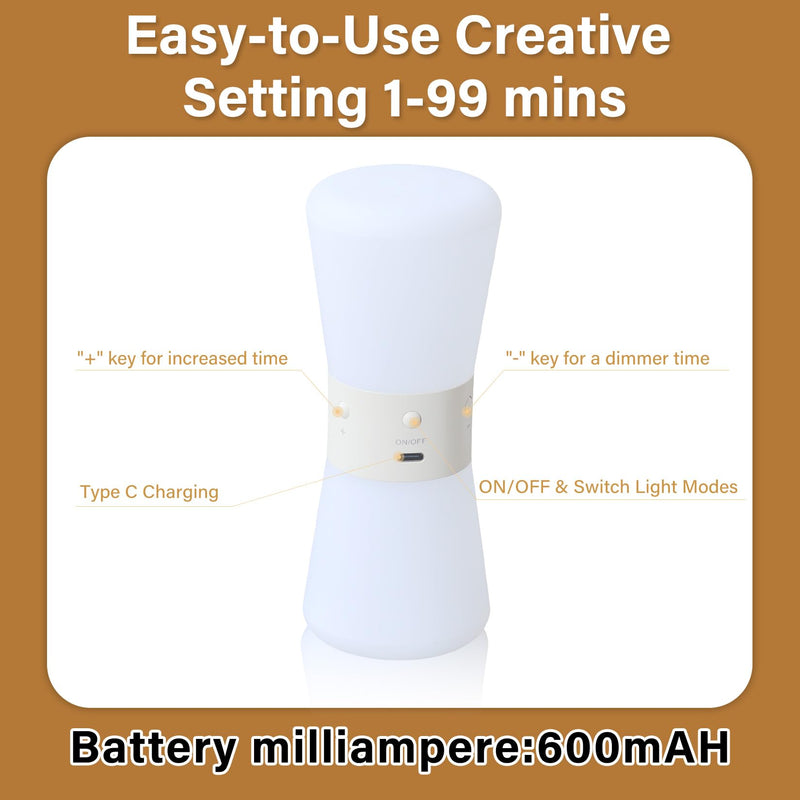 LED Visual Timer Hourglass - Rechargeable Digital Countdown ADHD Timer for Kids & Adults (1-99 Mins Adjustable), Time Flow Simulation with Time Management for Classroom,Kitchen,Room,Home (Warm-White) Warm-white
