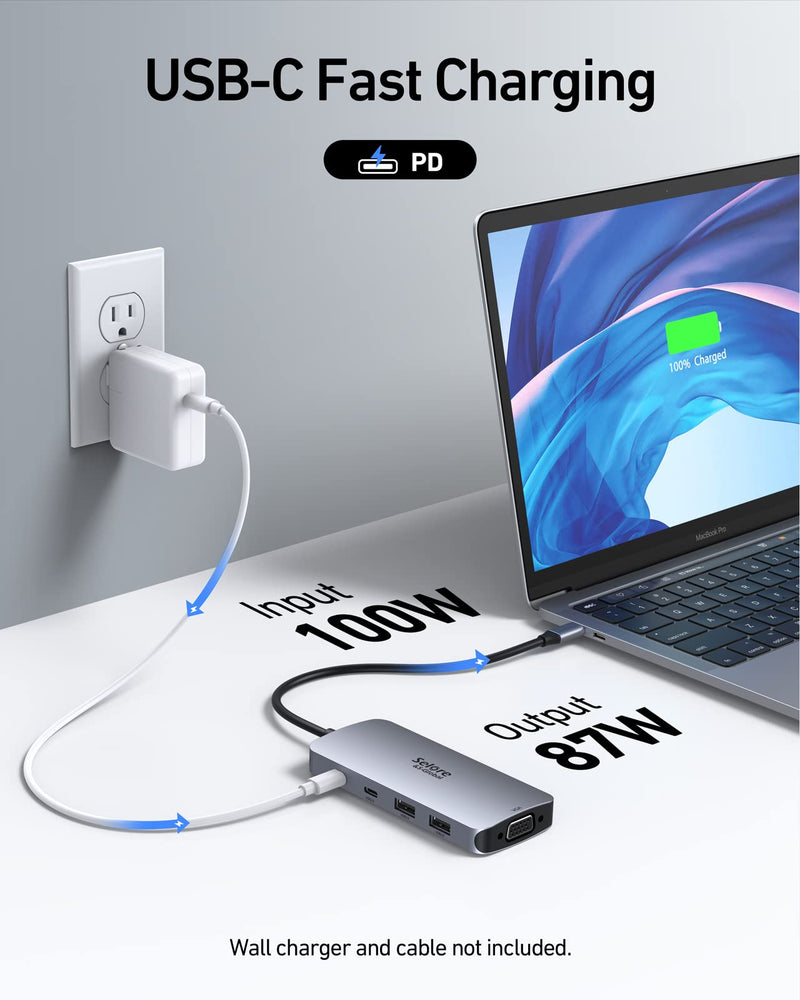 Selore USB C Docking Station Dual HDMI Monitor Adapter USB C Hub 3 Monitors | Triple Monitors Quad Display with Dual HDMI, DP, VGA, 100W PD Charging, 3USB 2.0, USB C Dock Dongle for Dell XPS HP Lenovo 8-in-1 Dual 4K HDMI+DP+VGA