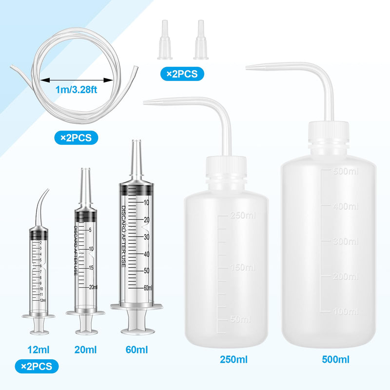 Geiserailie 8 Pcs Soft & Liquid Diet Kit 2 Large Plastic Syringe with Tube 2 Wash Bottles Squeeze 2 Curved Syringes Recovery Supplies for Eating and Drinking Liquid Food