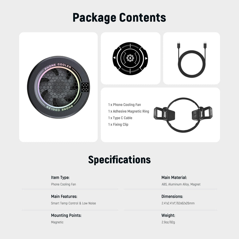 NEEWER BASICS Magnetic Phone Cooler, Low Noise USB Cooling Fan, PA069 | Smart Temp Control, RGB Light, Magnetic Ring & Clip, Compatible with iPhone 15 16 17 MagSafe Samsung iPad, for Gaming