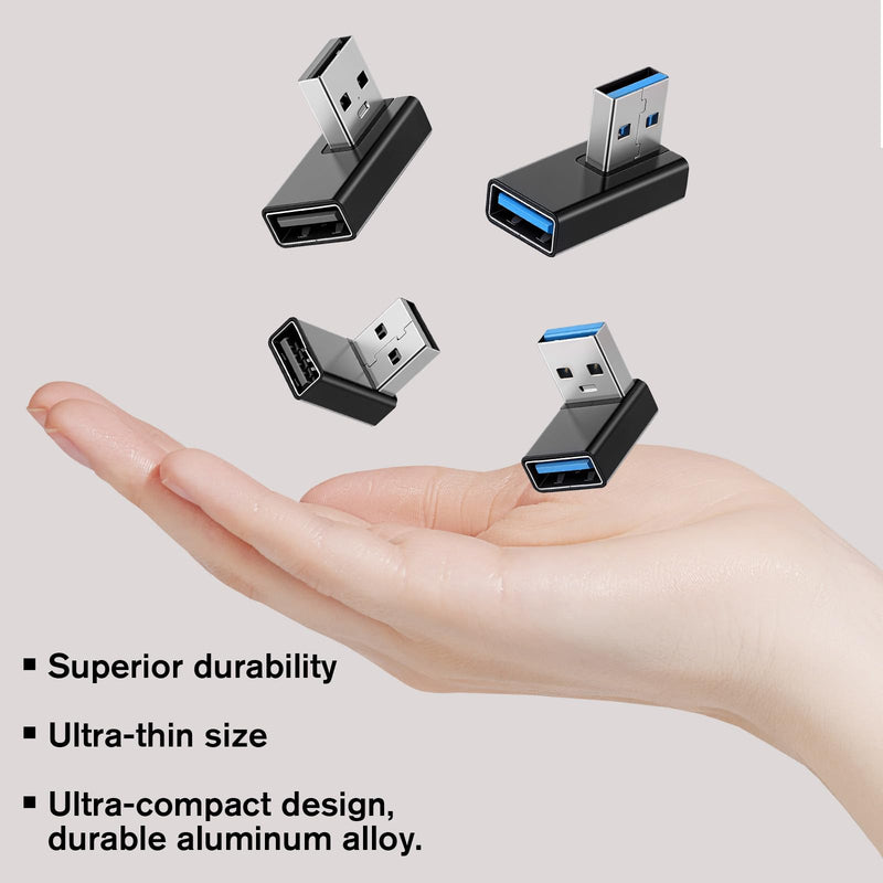 4 Pack 90 Degree USB 3.0 Adapter, Right Angle USB Adapter,Left and Right Angle and Vertical up and Down Angleusb a Male to Female Converters Extend for Power Bank, Chargers, Laptops, USBDisk