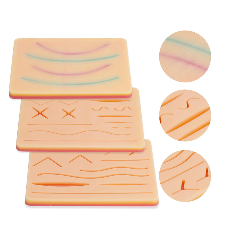 3-Piece Suture Pad, Suture Practice Pad with Various Wound Shapes, Suture Practice Kit, Suitable for Medical, Veterinary Medical Staff Training and Practice (Combination Two) Combination 2