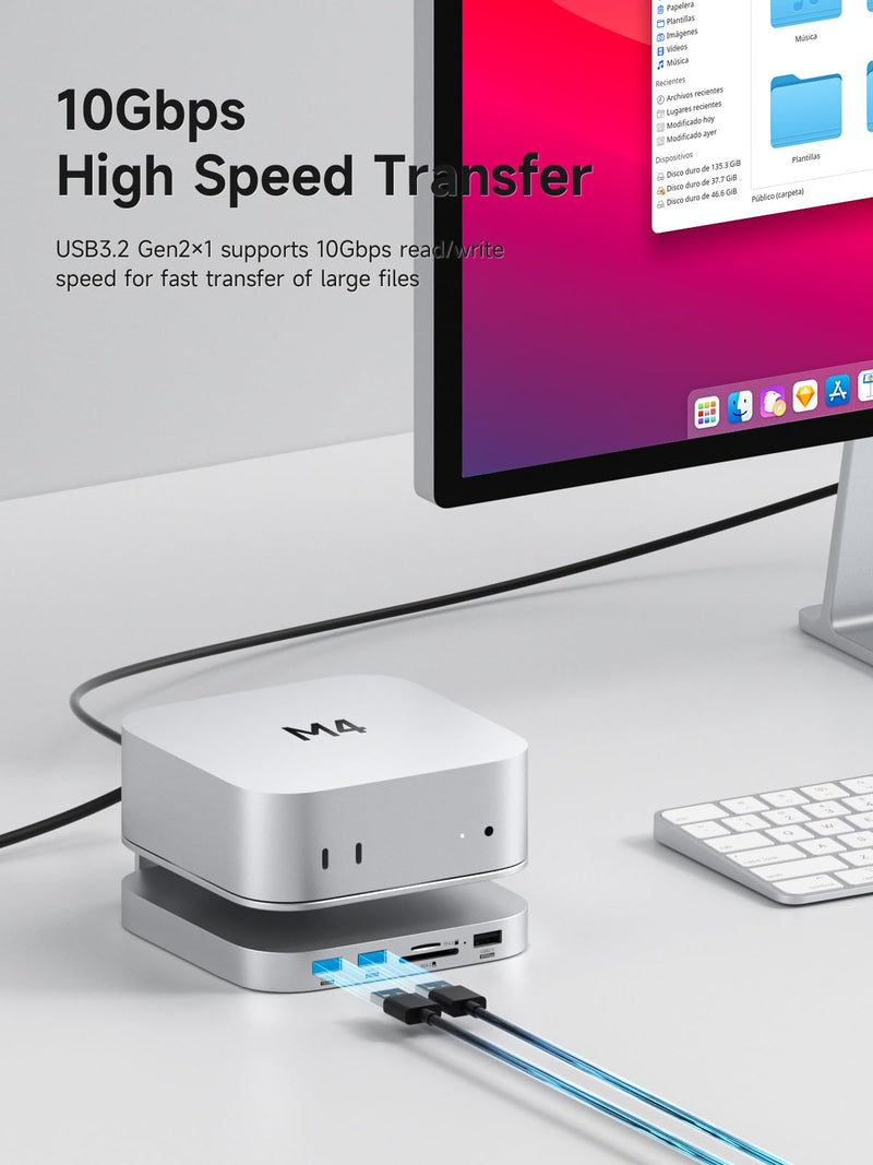 Hagibis Mac mini M4 Hub & Stand with SSD Enclosure, 3 in 1 USB Type-C Docking Station with M.2 NVMe SSD Case, 10Gbps USB3.2 Gen2, SD4.0, TF4.0, 5V/2A Power Supply for M4 Pro (MC60) MC60