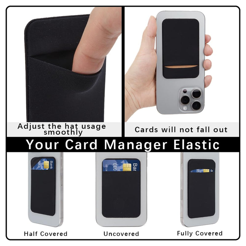 CREATCABIN 4Pcs Cell Phone Card Holder Pocket Elastic Fabric Stretchy Stick on Wallet Credit Card Case Pouch Sleeve Self Adhesive Card Holders Wallet Sleeve Pocket Pouch Compatible for Mobilephone