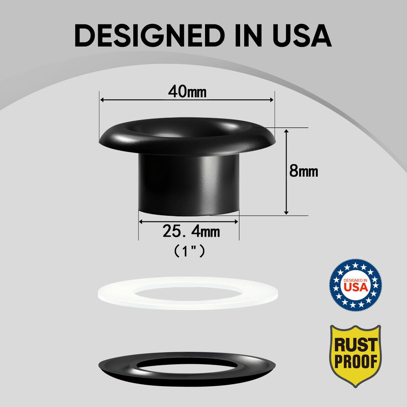 1 inch Grommets.RUSTPROOF Solid Brass Eyelets Refill for Grommet Tool. Use for Clothes Fabric Canvas Banner.12 Sizes is aviliable(1"/25.4mm/100sets/Black) 1"/25.4mm/100sets/Black