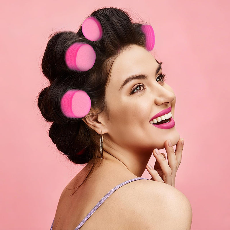 SOIMISS 12 Pieces Sponge Hair Rollers Sleep in Heatless Curls 6x6x3.6 cm Foam Self Grip Holding Volume Bangs Pink Blue Soft Curler for Women Medium Long Short DIY Styling Tools Beauty Accessory Packs
