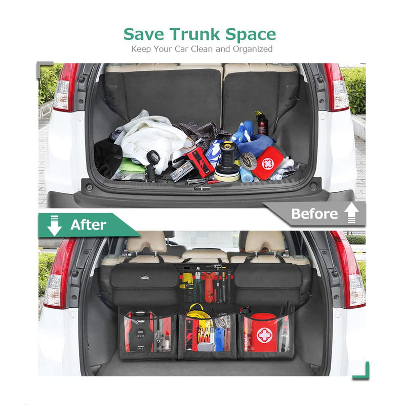Oasser Back Seat Trunk Organizer Hanging Car Organizer Trunk Foldable Cargo Storage with 6 Large Pockets 3 Adjustable Straps 40x19inch Regular-40x19in Black