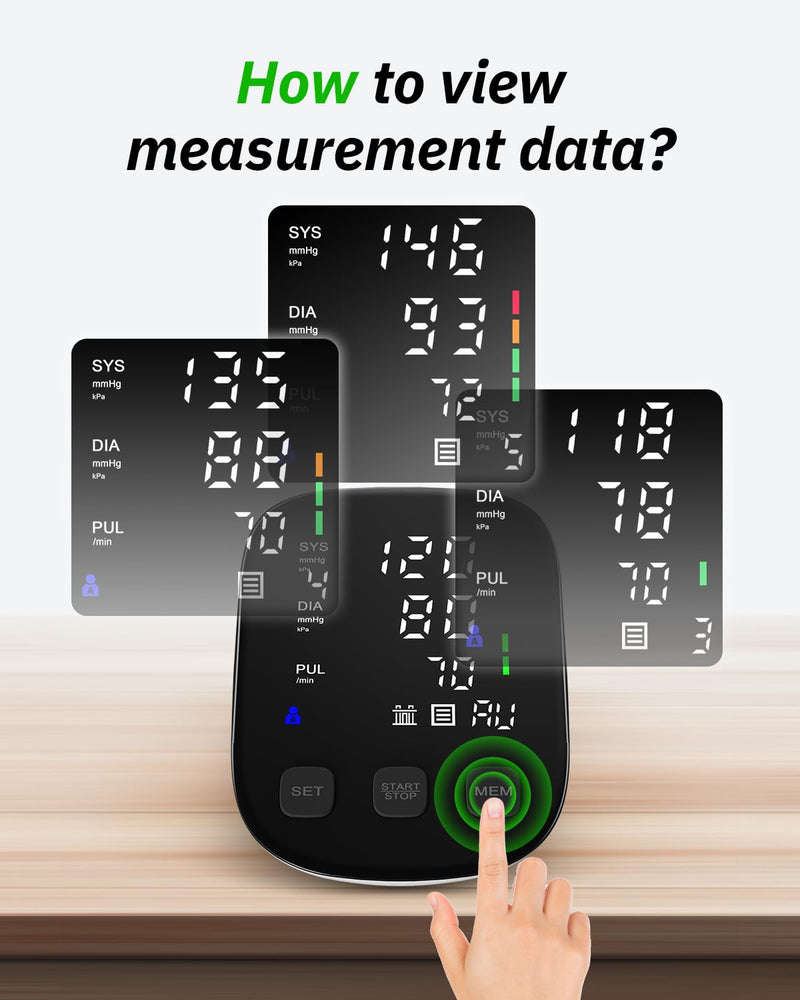HealthTree Blood Pressure Monitor Upper Arm - Large Cuff(8.7"-16.5") Digital BP Machine with Backlit LED Display, 2x90 Memory, Heart Rate Monitor Sphygmomanometer for Home Use Black