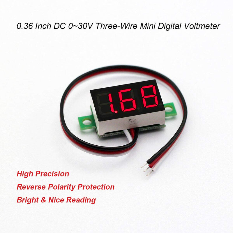 bayite Pack of 5 Three-Wire Calibratable DC 0~30V Red Digital Mini Voltmeter Gauge Tester Mount Car Motorcycle Battery Monitor Volt Voltage Meter 0.36" Red LED Display Panel