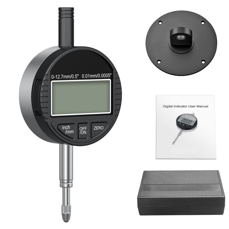 HDLNKAK Electronic Digital Dial Indicator Gauge 0-12.7mm/0.5” Inch/Metric Conversion, High Precision Probe with 0.01mm/0.0005” Resolution for Testing. 0.5”Dial Indicator