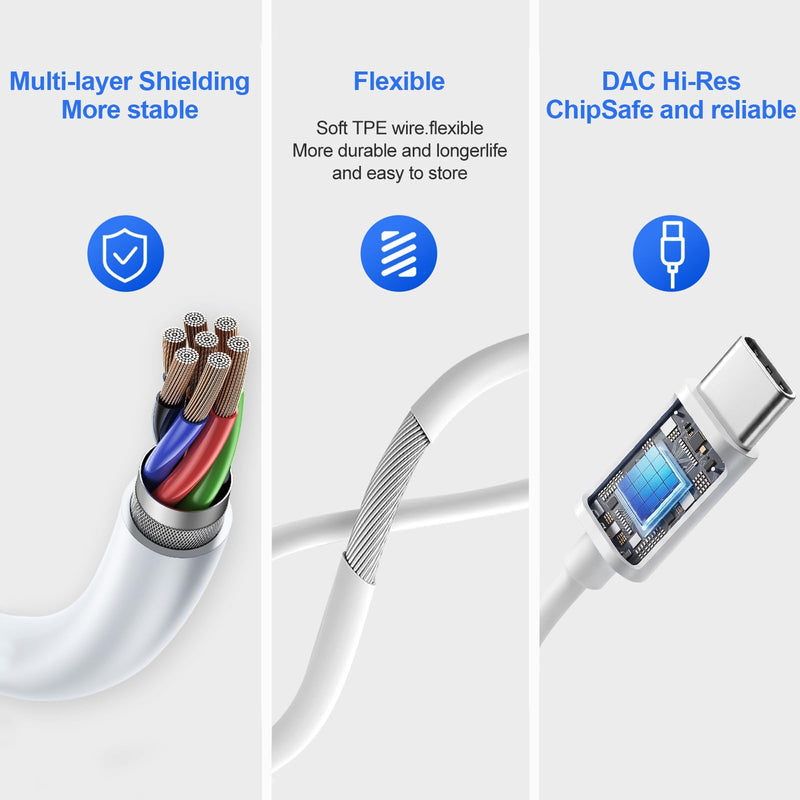 USB C Headphones 3 Pack,Type C Earphones for iPhone 17 16 15 Pro Max Plus iPad Pro Wired USB C Earbuds with Microphone & Remote Control Earphones for Samsung Galaxy S26 S25 S24 Google Pixel White