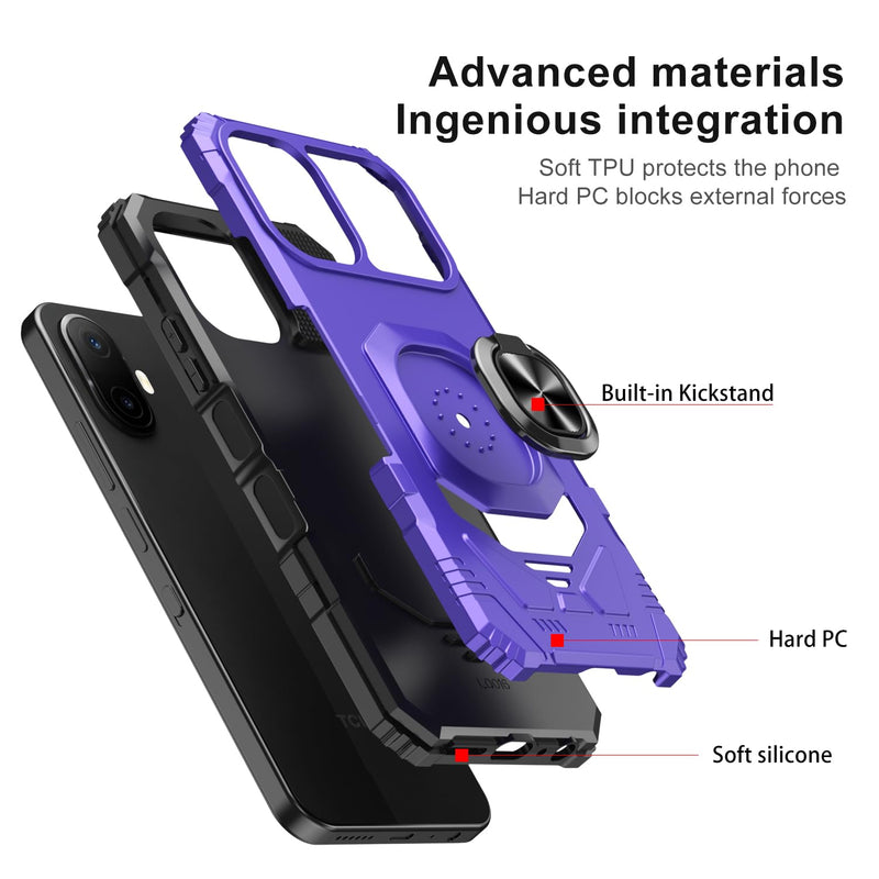 Case for TCL K70/TCL 70 XE with Screen Protector & Magnetic Ring Stand | TCL K70 Phone Case/TCL 70 XE Phone Case Dual Layer Silicone Shockproof Heavy Duty Military Grade Protection Black k70/70xe Purple