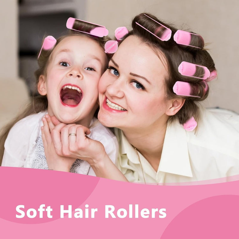 29 Pack Foam Hair Rollers, Sponge Curlers for Heatless Styling, Soft Small 6.8cm Rollers for Fine & Thin Hair, Overnight Sleep in Curls for Women & Children, Pink Hair Roller Set