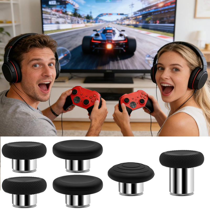 6 Pcs Metal Thumbsticks Kit with Transparent Box, lyfLux Compatible with Xbox Elite Series 2 Controller, Premium Replacement Joysticks for Xbox Elite 2 & Elite 2 Core Accessories, Silver-Black