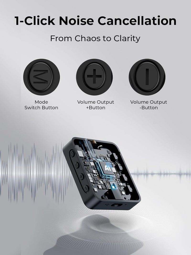 MENERESAS Wireless Microphone for iPhone: 40dB Noise Canceling Mini Mic with 20Hz-20kHz Audio, 328ft Range, 20H Battery, 3-in-1 Lavalier Microphone for Video Recording Elegant Black