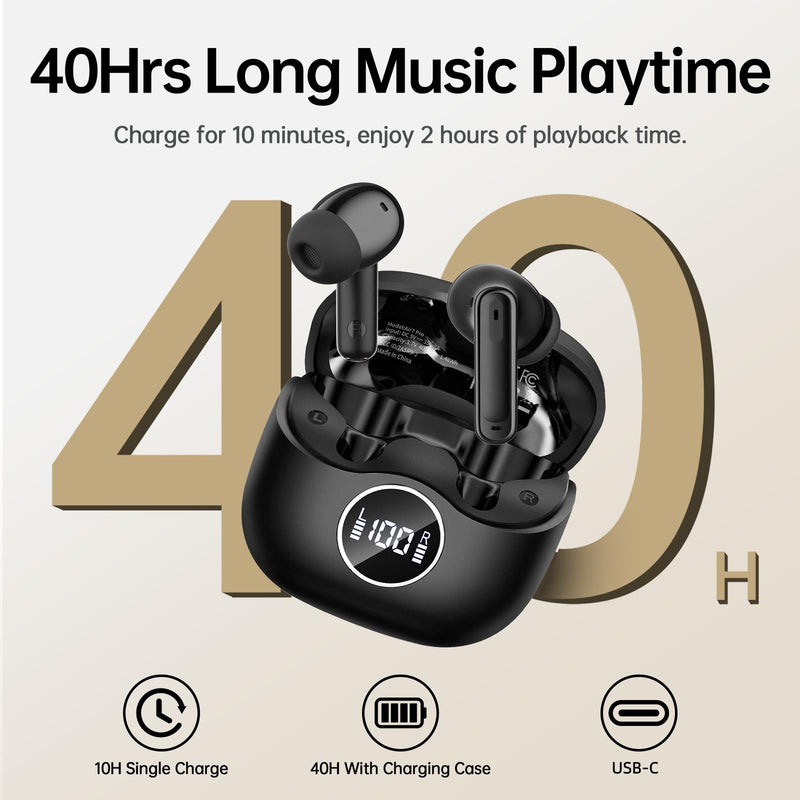 xinwld Adaptive Hybrid Active Noise Canceling 2026 Wireless Earbuds, 6 Mics ENC Clear Call Ear Buds, Hi-Res Audio Deep Bass Bluetooth 5.4 Headphones, 40H, LED, for Sports Running Gym Workout, Black