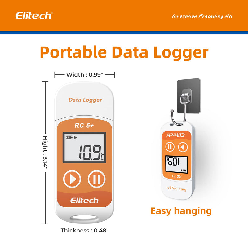 Elitech RC-5+Digital PDF USB Temperature Data Logger Reusable Recorder Refrigerator Thermometer 32000 Points High Accuracy Auto PDF Report Celsius(℃) 1