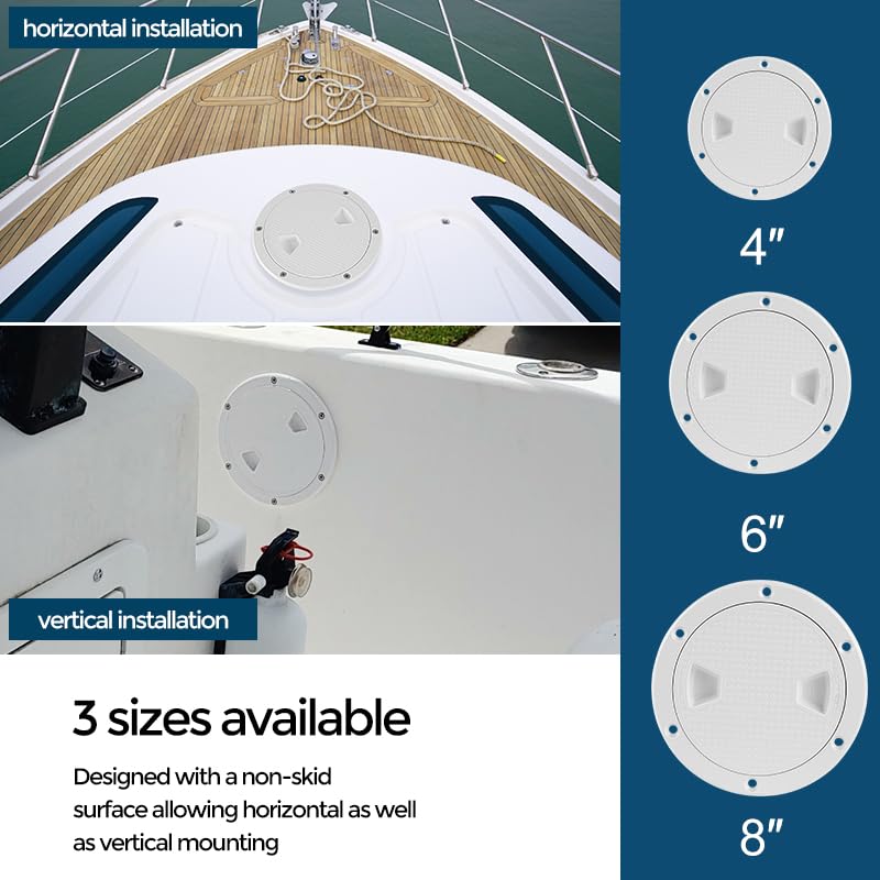 Boat-Ready White Round Non-Slip Inspection Hatches - Sizes 4", 6", 8" with Detachable Cover - ABS Plastic Screw Out Access Hatch Cover for Kayak, Yacht, Marine Accessories White 6 inch