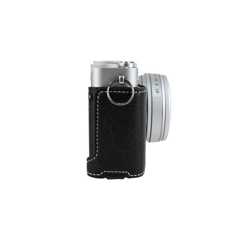 X-E5 Case, Handmade PU Leather Half Camera Case Bag Cover Bottom Opening Version for Fujifilm X-E5 XE5 With Neck Strap Lens Cover (Black) Black
