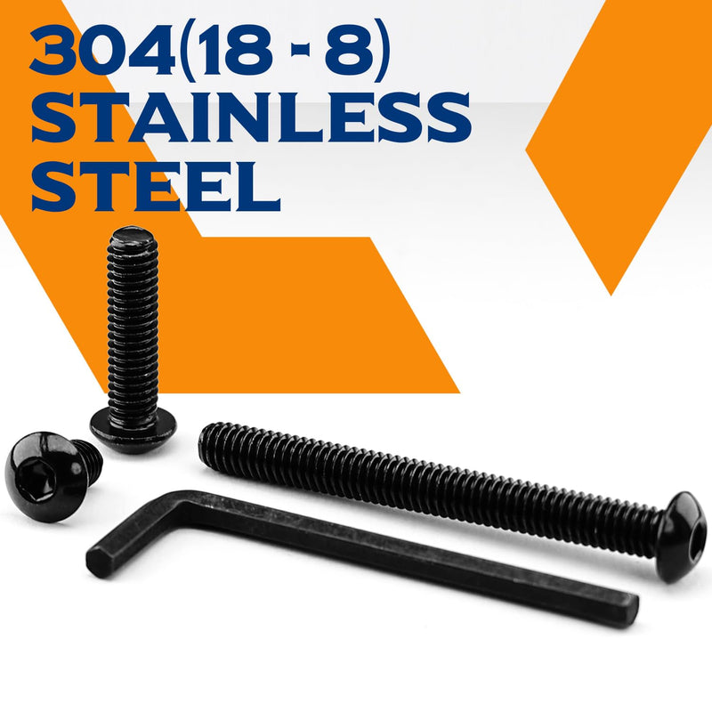 5/16-18 x 4 Button Head Socket Cap Screws, Stainless Steel 18-8(304), Black Oxide, Allen Hex Drive, Full Thread, 20 PCS (with Hex Spanner) 5/16x4"