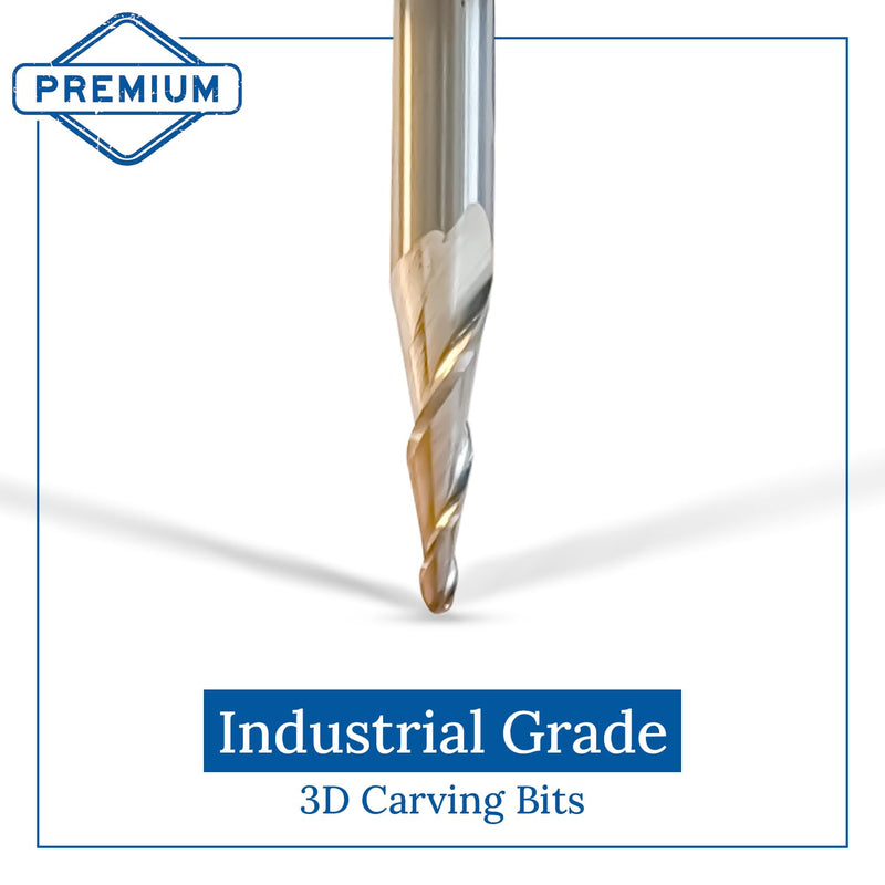 3D Carving Taper Ball Nose End Mill Bit Set (1/4-inch Shank) – 2pc Set Includes Fine Detail & Ultra-Fine Detail Carving Bits – Enhance CNC Woodworking 3D Precision with Versatile Bits