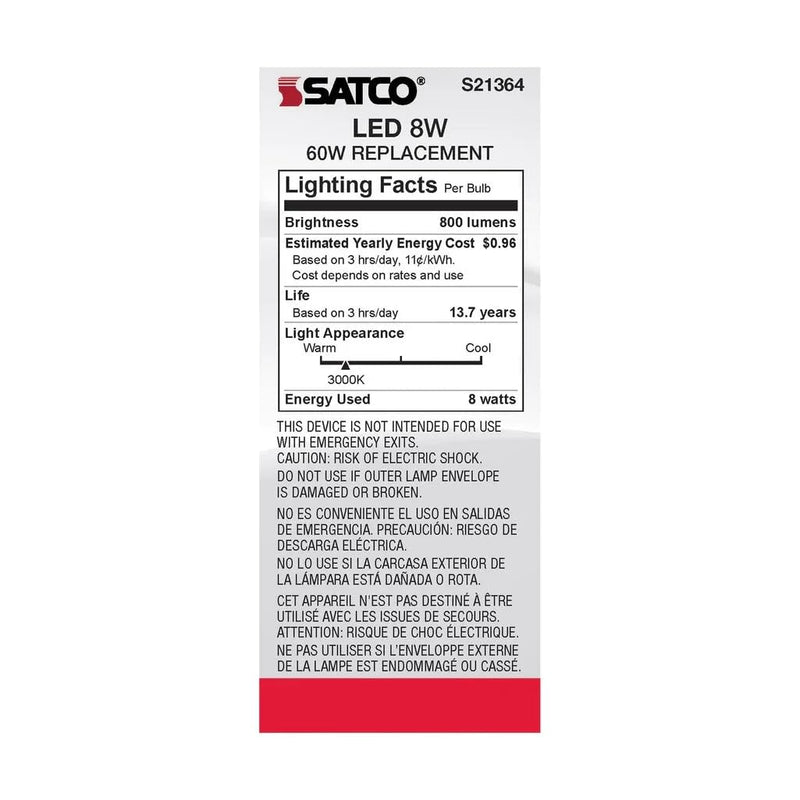 Satco 8 Watt ST19 LED Clear Vintage Style Light Bulbs - Medium Base - 3000K - 120 Volt - Soft White (6 Pack)