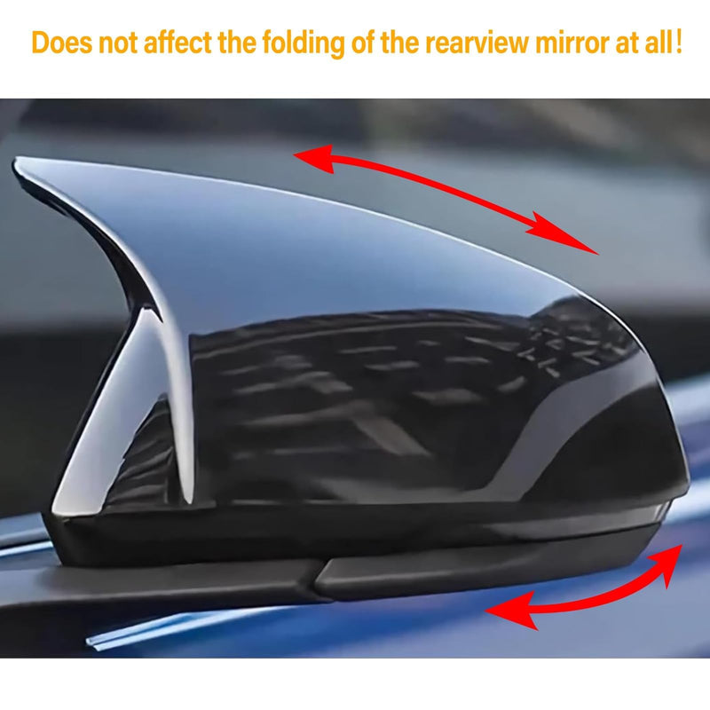 Moonlinks Compatible with 2015-2024 Ford Mustang Side Ox Horn Mirror Cover Overlay Without Turn Signal, Glossy Black LH & RH Side Door Exterior Rearview Mirror Cap Trim Bright Black（for 2015-2024）