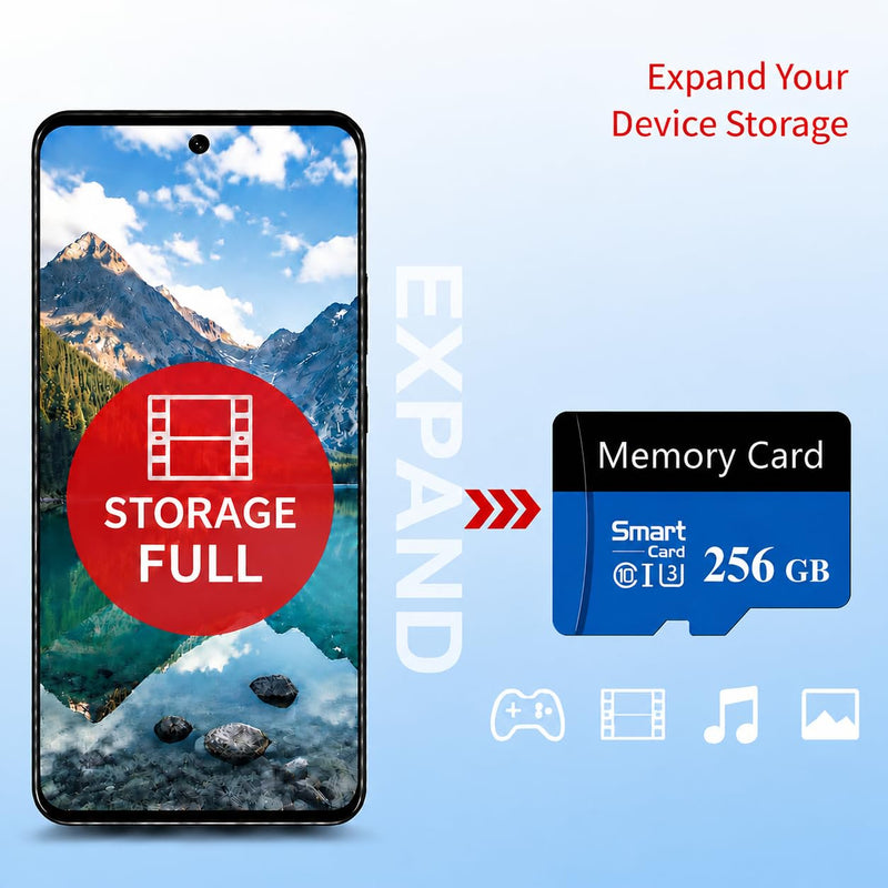 SD Card 512GB with Adapter, TF Memory Card, 512G UHS-I Class 10 A1 Memory Card for Smartphones, Cameras, Tablets (Blue)