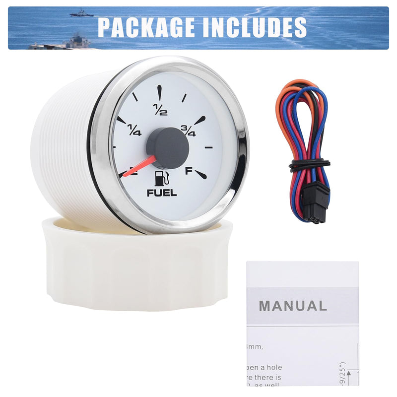 Geloo Marine Fuel Gauge 52mm Boat Gauge Digital Fuel Gauge Fuel Gas Tank Gauge Fuel Level Gauge Replacement 240-33ohm 0-190ohm Signal Adjustable with 8 Colors Backlight for Motorcycle Boat Car-White White & Sliver