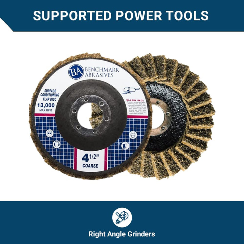 Benchmark Abrasives 4-1/2" x 7/8" Surface Conditioning Type 27 Flap Discs 4 1/2 for Angle Grinder, Sanding Discs for Blending and Polishing - Grinding Wheels 4 1/2 inch - (5 Pack) Coarse Grit