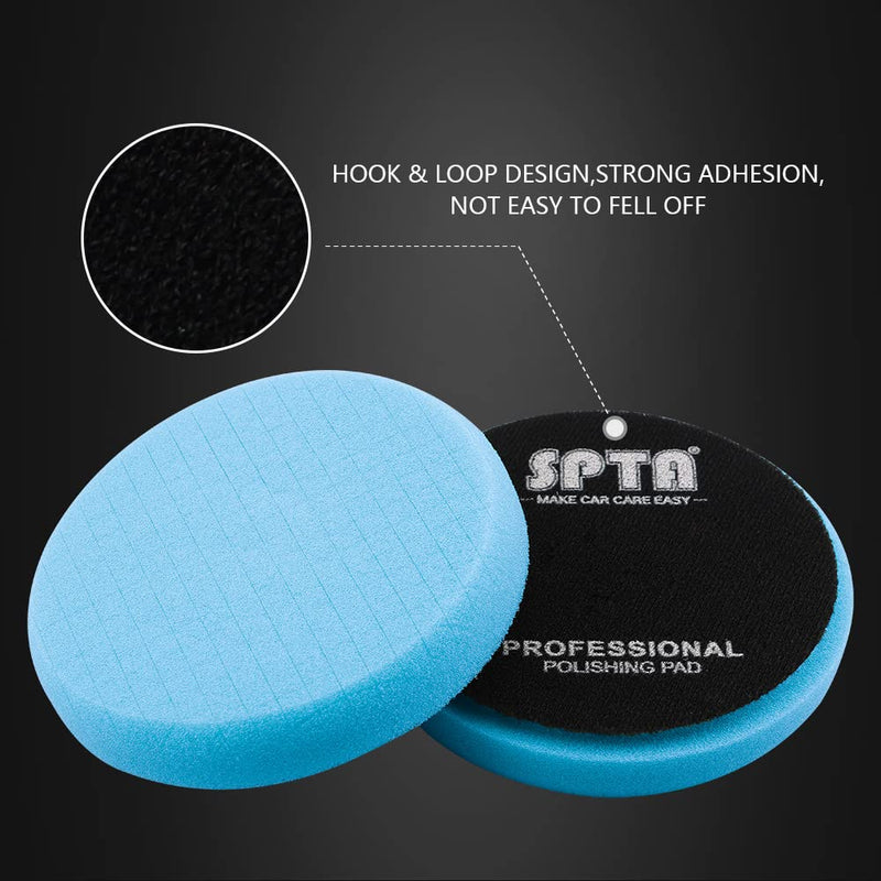 Blue Polish Pad, Buffing Polishing Pads, SPTA 3Pcs 6.5 Inch Face for 6 Inch 150mm Backing Plate Compound Buffing Sponge Pads for Car Buffer Polisher Compounding, Polishing and Waxing -FPTSS6B-3 6.5inch 3Pcs Blue T40 Polish