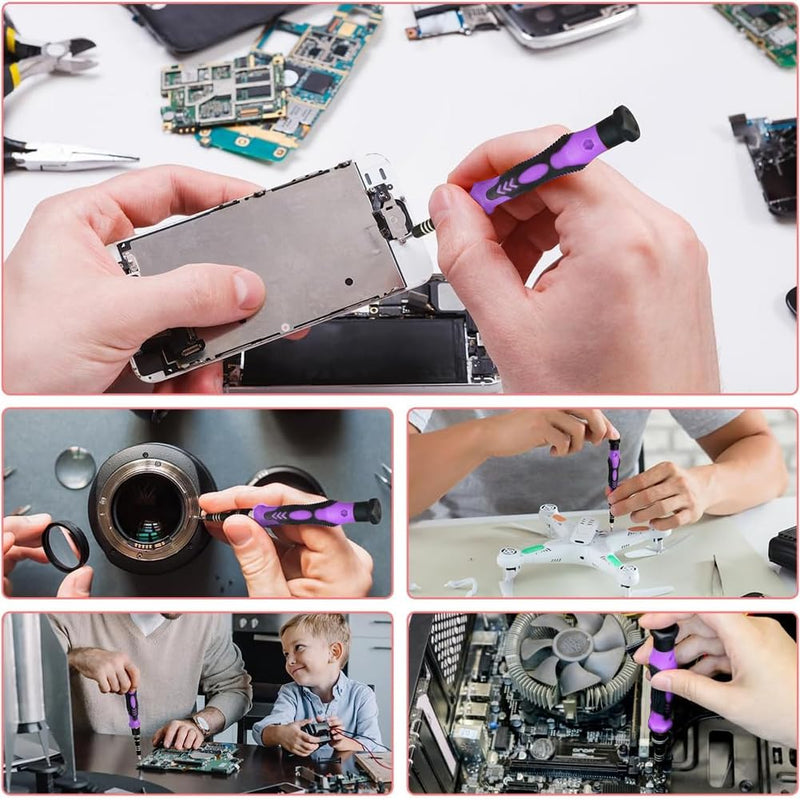 Purple Magnetic Screwdriver Set, Electronics Repair Tool Kit Micro Magnetic Bit for iPhone, Computer, Laptop, Phone, Mac, Tablet, Home DIY, Game Consoles, Glasses, Watch, Doorbell, 115 in 1 Purple