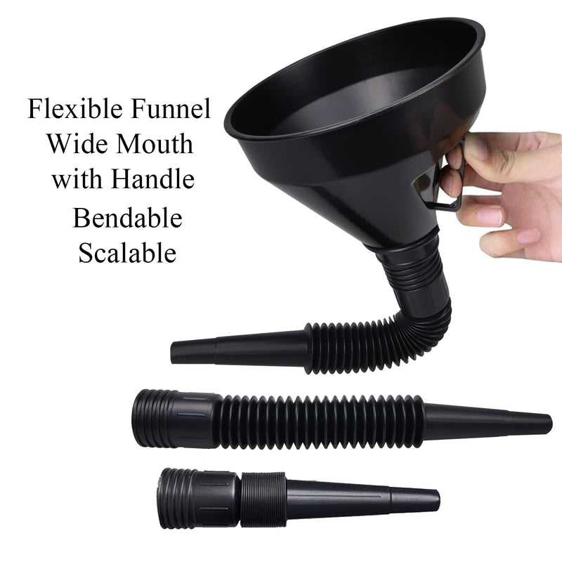 Flex Funnel - Wide Mouth Flexible Funnel with Handle, Automotive Funnels for Engine Oil, Liquid, Diesel, Kerosene,Gasoline (1pcs 5.2" Black) 1pcs 5.2" Black