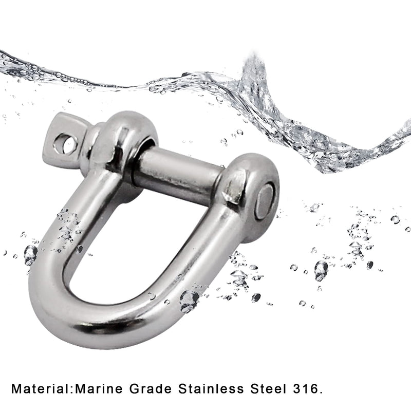 SHENGHUISS D Shackle Stainless Steel 316 Marine Hardware Boat Anchor D Ring Forged Shackle 1/2 inch 2 Pack