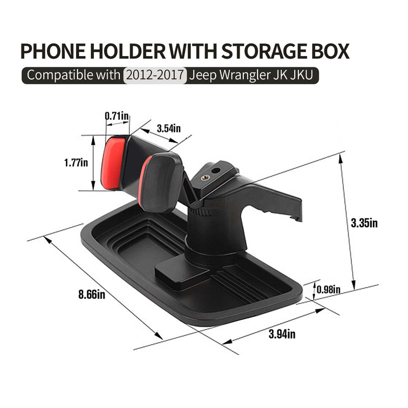 Voodonala for Jeep JK Phone Holder with Storage Cell Phone Central Dash Phone Mount with Storage Bin for 2011-2018Jeep Wrangler JK JKU Interior Accessories, Black (Upgraded) Black Update 2012-2017