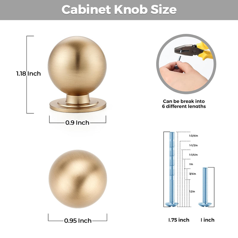 Cabinet Knobs, Round Dresser Knobs, Ball Kitchen Cabinet Hardware, 0.95" Diameter (Champagne Bronze, 12 Pack) Champagne Bronze
