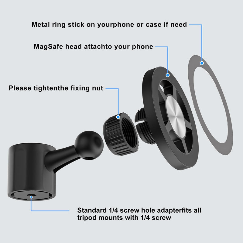 Magnetic Phone Tripod Mount for MagSafe, iPhone Tripod Mount Adapter with 1/4" Screw Hole, Phone Tripod Attachment Compatible with iPhone 17/16/15/14/13/12 .