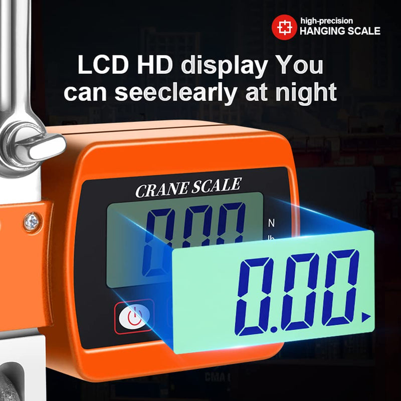 Hanging Scale, Hancaner Digital Crane Scale 1000lbs, Heavy Duty Crane Scale 500Kg LCD Backlight with 3 Unit Change/Tare/Zero for Construction Factory Building Hunting Orange