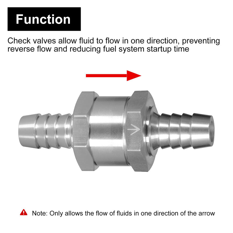 3/8" Fuel Check Valve, 2PCS OD 10mm One Way Bleeder Valve Inline Non Return for Diesel Gasoline Silver 3/8