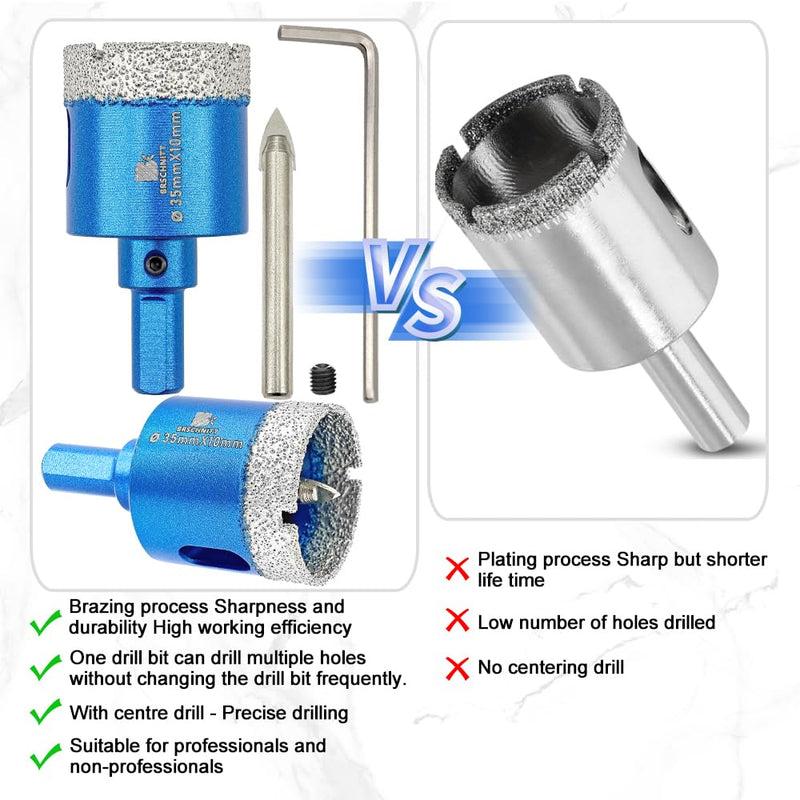 Dry Diamond Core Drill Bit with Pilot Bit - 4" Diamond Tile Hole Saw with Triangle Shank for Porcelain Tile Ceramic Stone Granite Marble 100MM 2