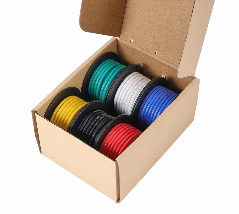 TUOFENG 14AWG Silicone Wire 13.2ft (4m) 6 Colors - Flexible Tinned Copper Stranded Wire 600V High Temp Resistant (OD:3.5mm) for Automotive, Marine, DIY Electrical Wiring 14 AWG Stranded 6 Colors 13.2 ft