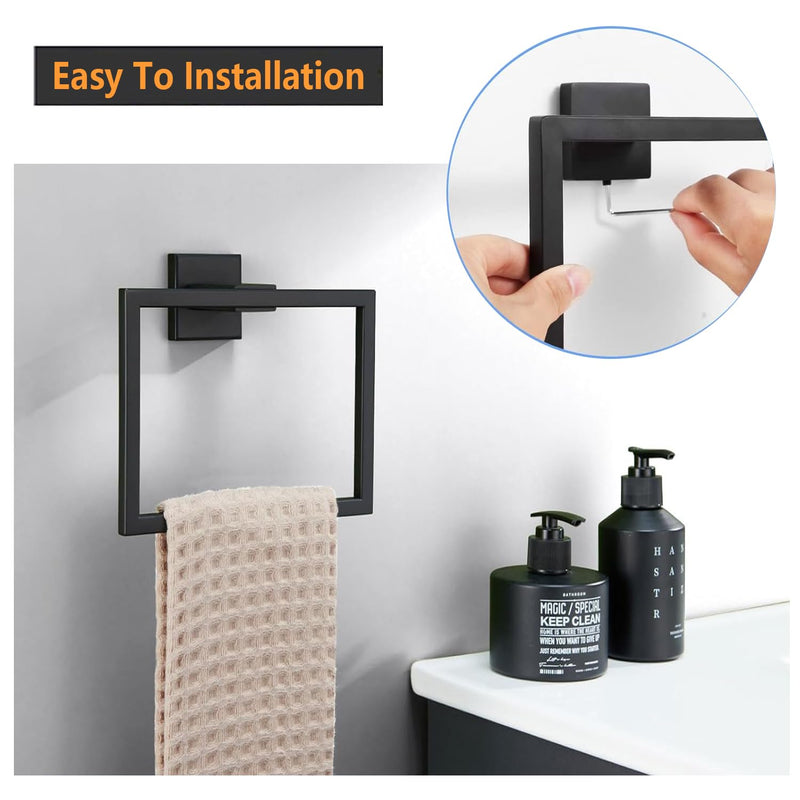 JOPOFI 2-Piece Towel Ring - Thicken Stainless Steel Towel Holder, Towel Racks for Bathroom, Square Modern Design Hand Towel Holder, Contemporary Hand Towel Bar - Matte Black 2PCS