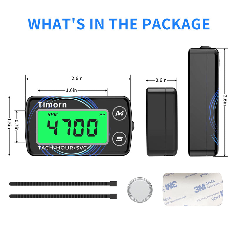 Small Engine Tachometer Hour Meter: Timorn Digital Inductive Waterproof Tiny Tach Meter & RPM Meter & HR Meter for Dirt Bike | Chainsaw | Lawn Mower | Generator Motorcycle Boat Marine Outboard