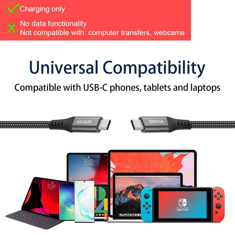 30FT USB-C to USB-C Cable 60W(no data), Extra Long USB Type-C to Type-C Cable 2.0, USB C Charger Cable for iPhone 15,MacBook Pro 2020,iPad Air 5th,Galaxy S24 S23 S22,Note 20,Pixel 7,Switch,Moto,Grey 30FT Grey 1