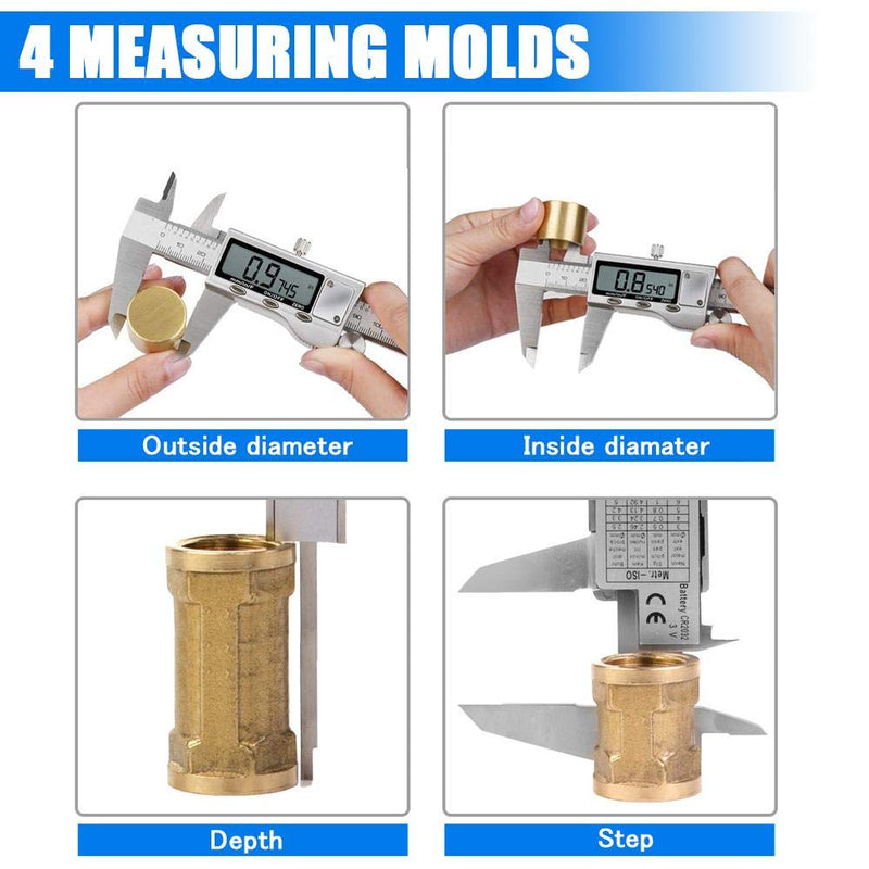Digital Caliper Measuring Tool, Stainless Steel Vernier Caliper Digital Micrometer with Large LCD Screen, Easy Switch from Inch Metric Fraction, 6 Inch Caliper Tool for DIY/Household 20-F