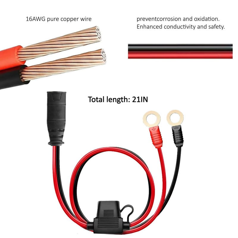 Suitable for Accessories of NOCO Battery Charger, GC008 X-Connect M10 (3/8 inch) XL Hole Terminal Connector, Replacement Wire Harness, smart Battery trickle Charger Cable, Equipped with 20A Fuse 1